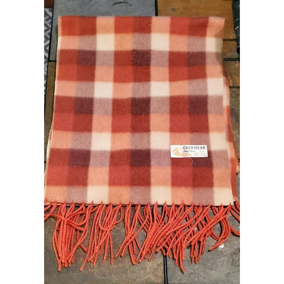 Royal Rossi 100% Mongolian Cashmere Plaid Scarf Burnt Orange - Picture 1 of 2